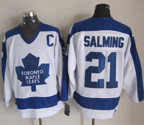 Maple Leafs #21 Borje Salming White Blue CCM Throwback Stitched NHL ...