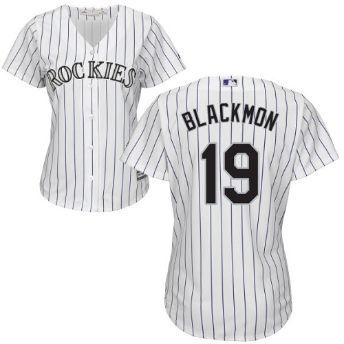 Rockies #19 Charlie Blackmon White Strip Home Women’s Stitched MLB ...